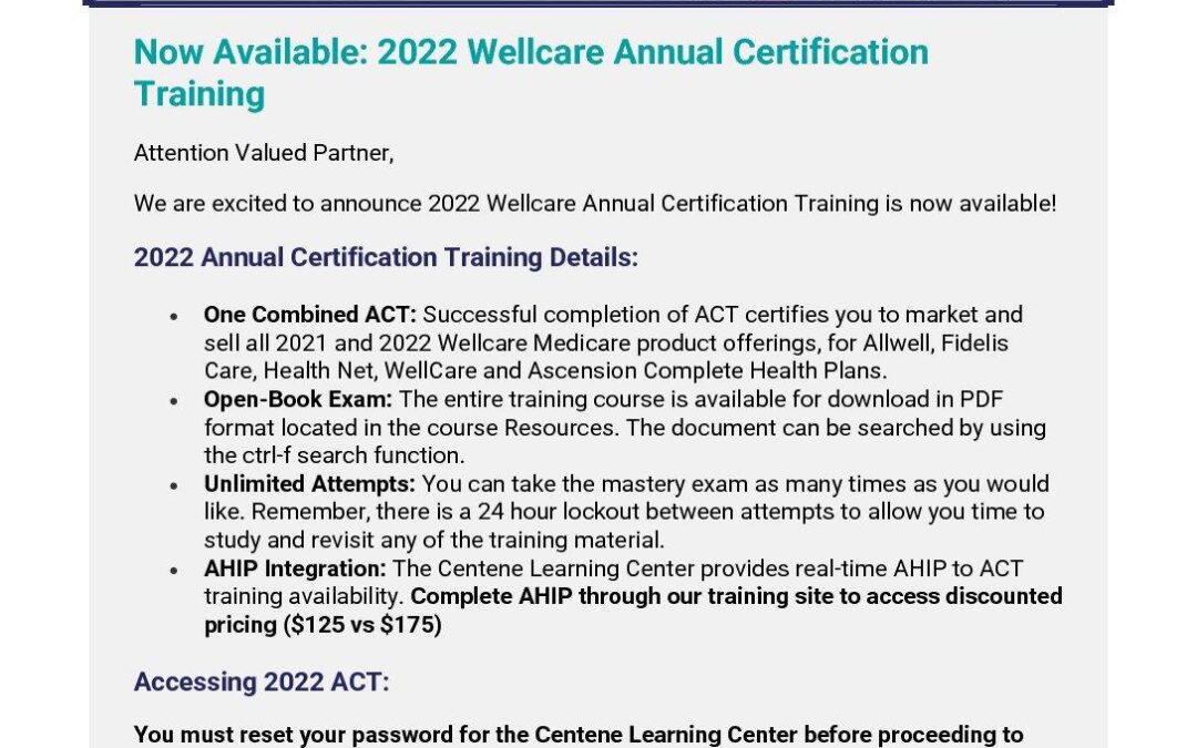 Wellcare 2022 CERTS NOW AVAILABLE Agent Pipeline