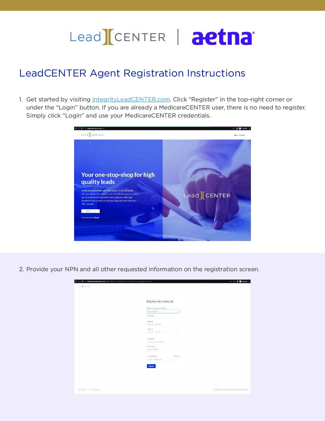 Integrity LeadCENTER Agent Registration Instructions | Agent Pipeline